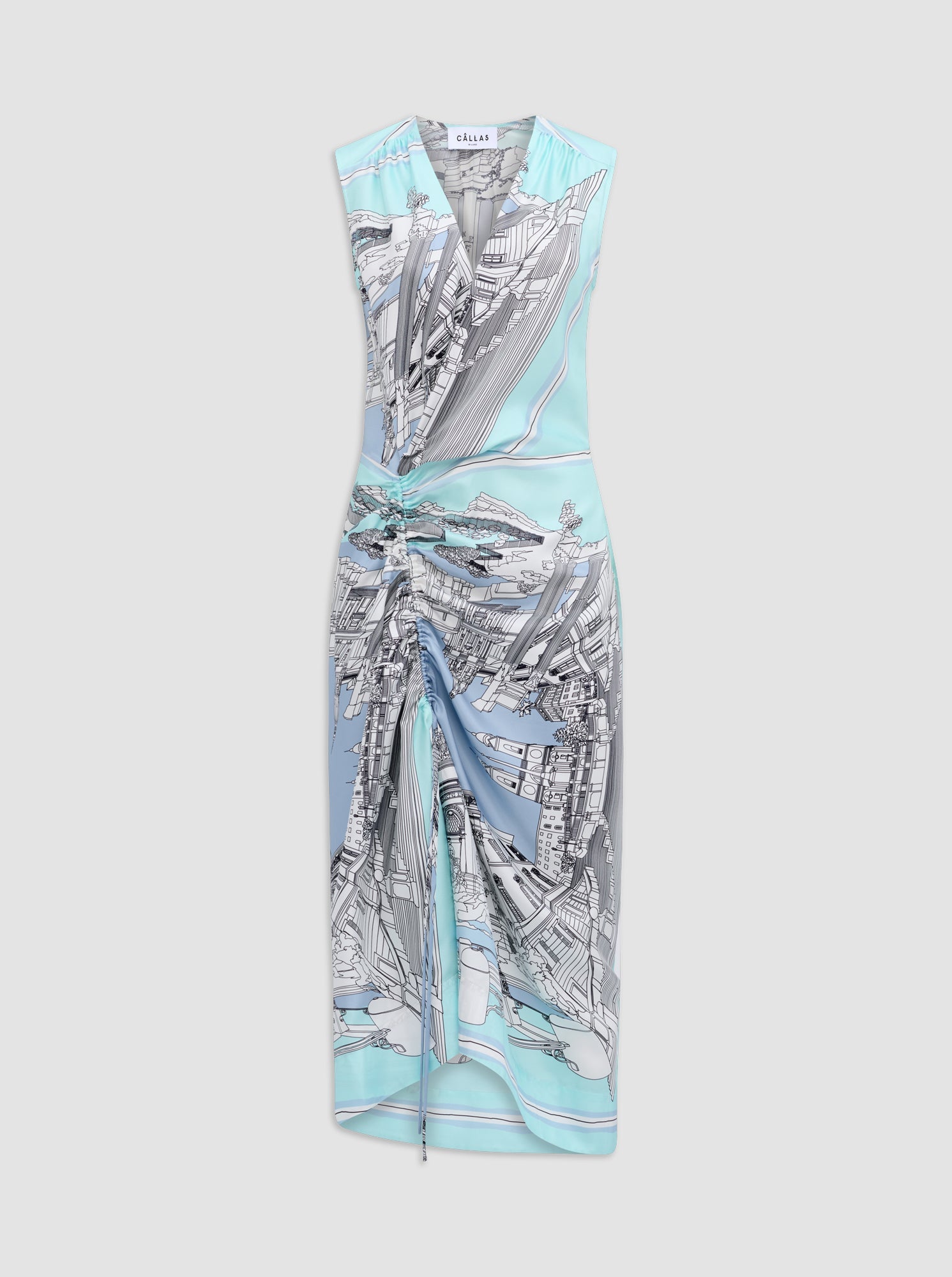 AGNES Print silk dress Turquoise