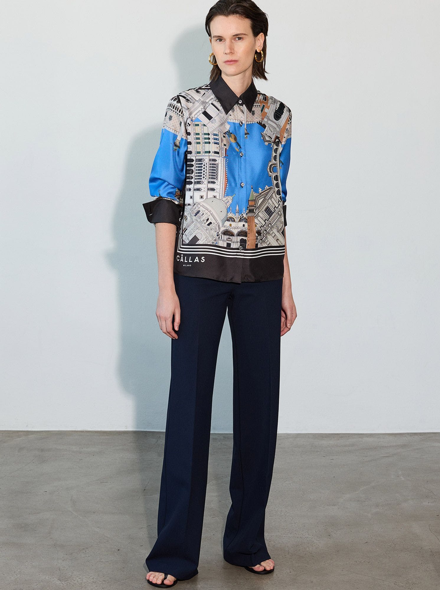 CAMERON Silk Shirt VENICE Print Blue/Black