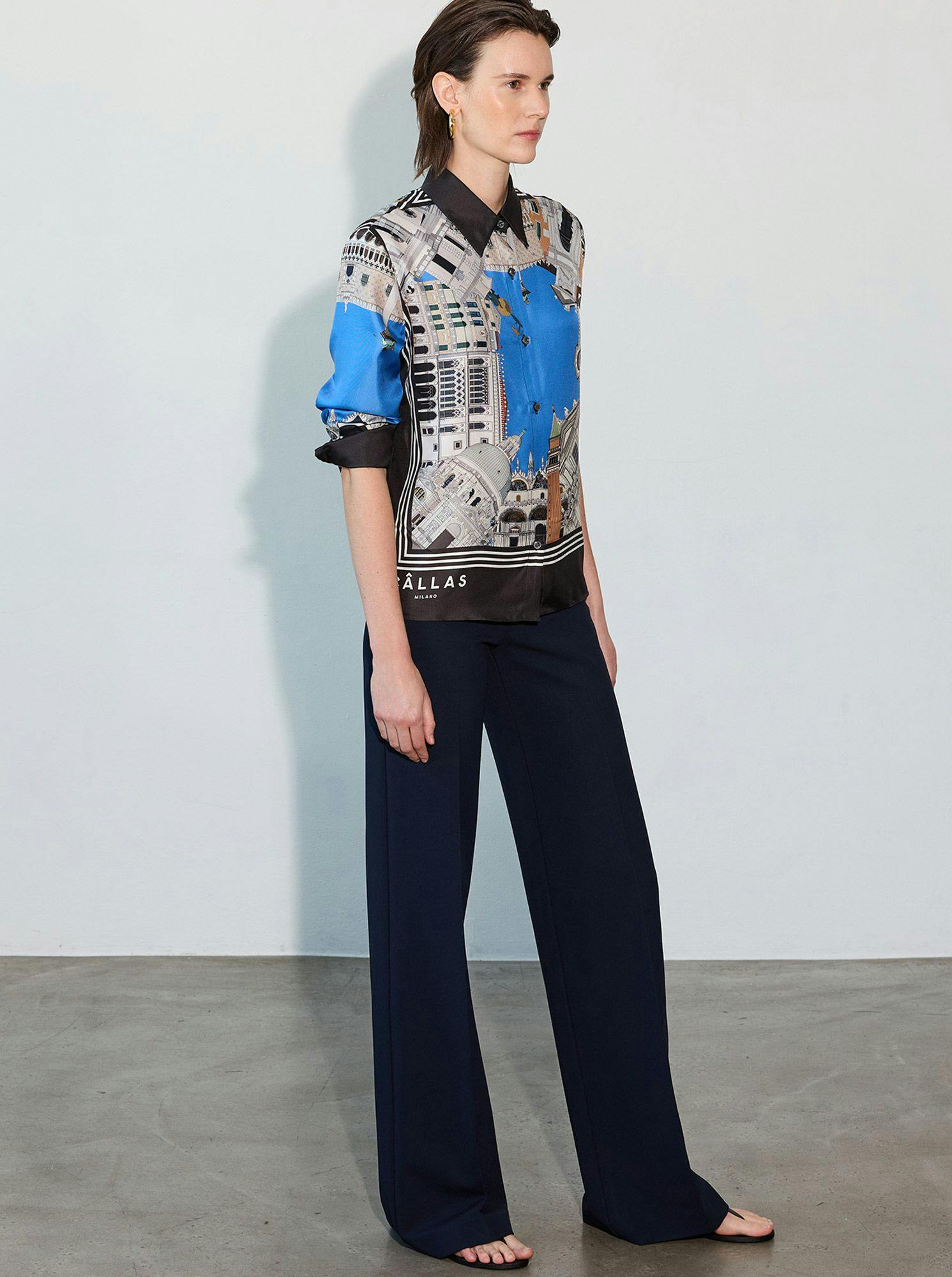 CAMERON Silk Shirt VENICE Print Blue/Black