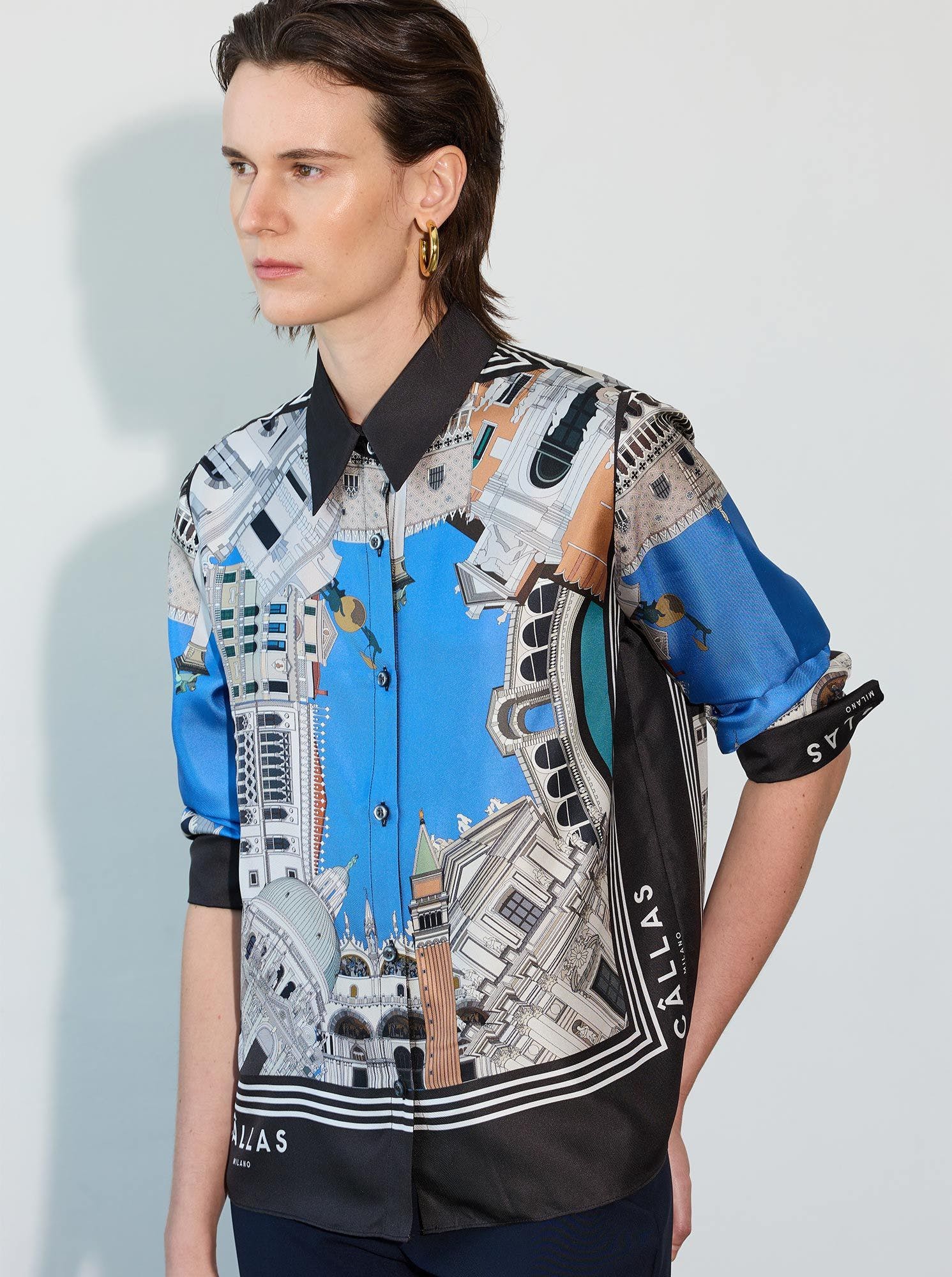 CAMERON Silk Shirt VENICE Print Blue/Black