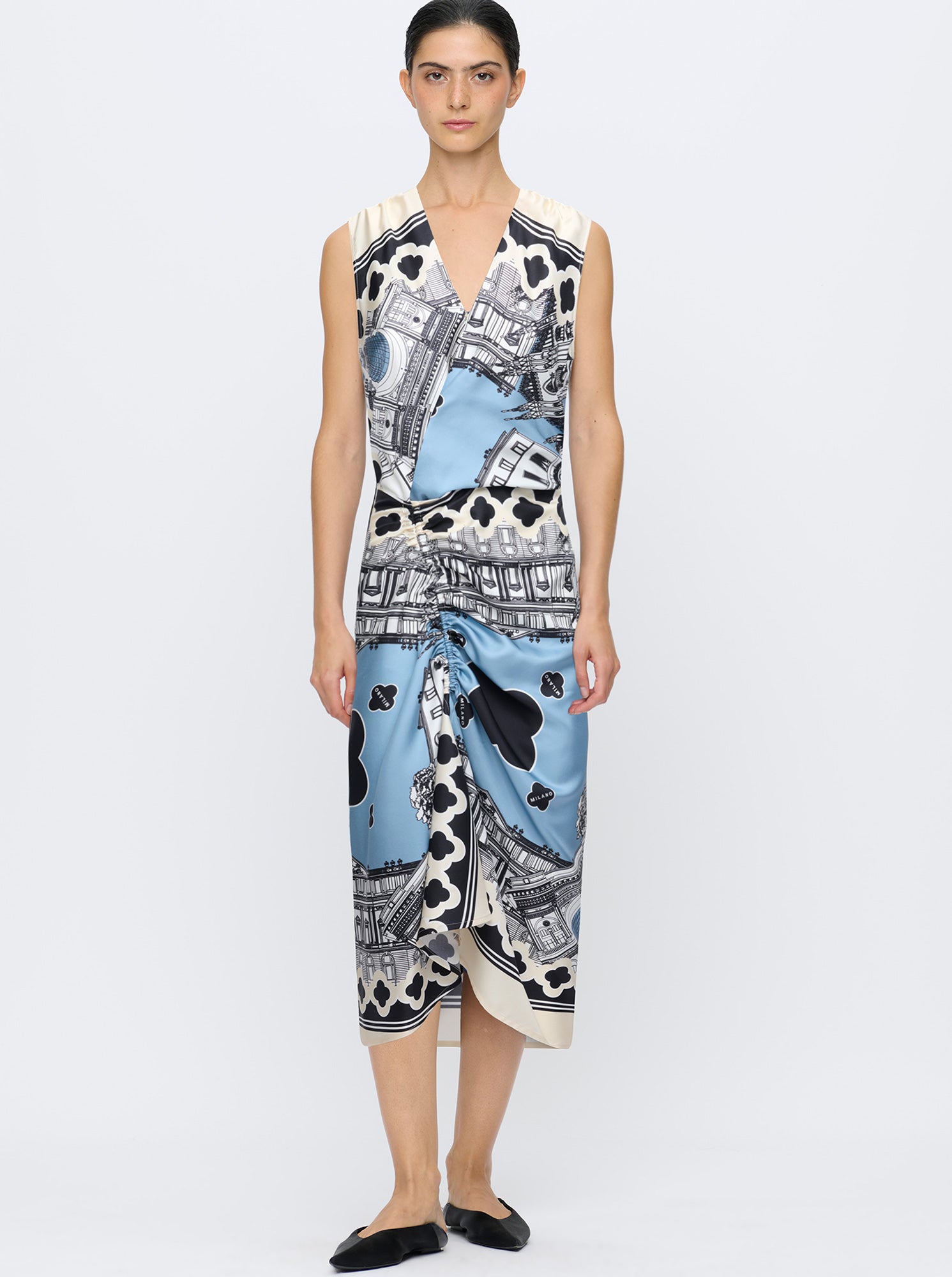 AGNES Silk print dress Black/white