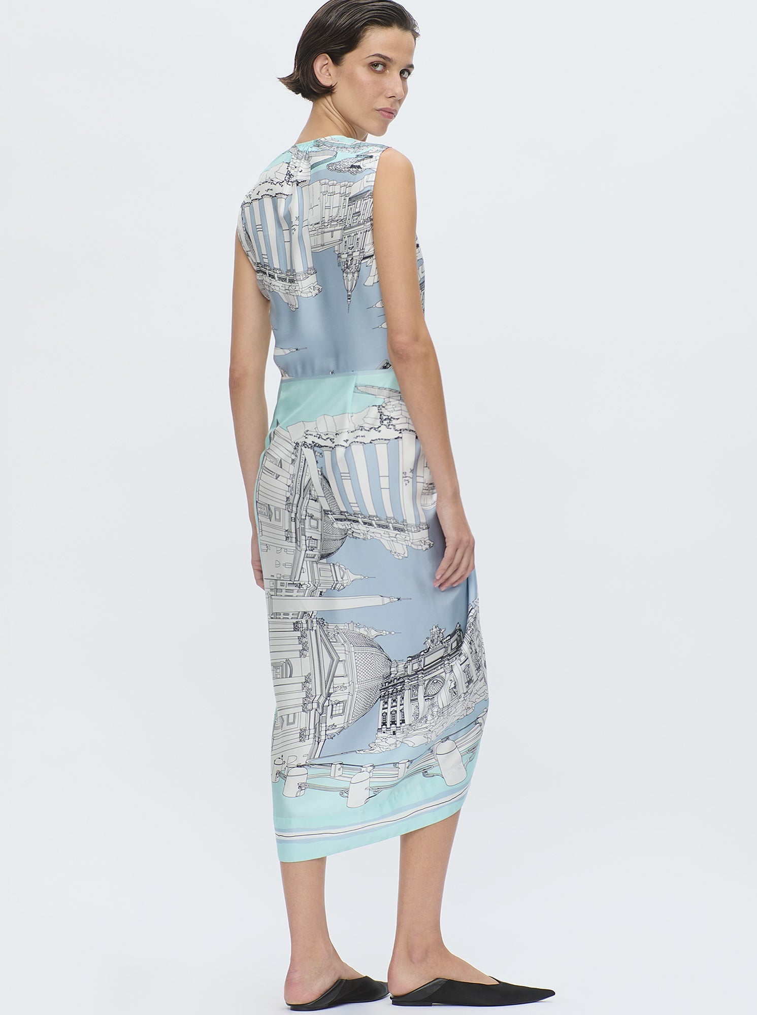 AGNES Print silk dress Turquoise