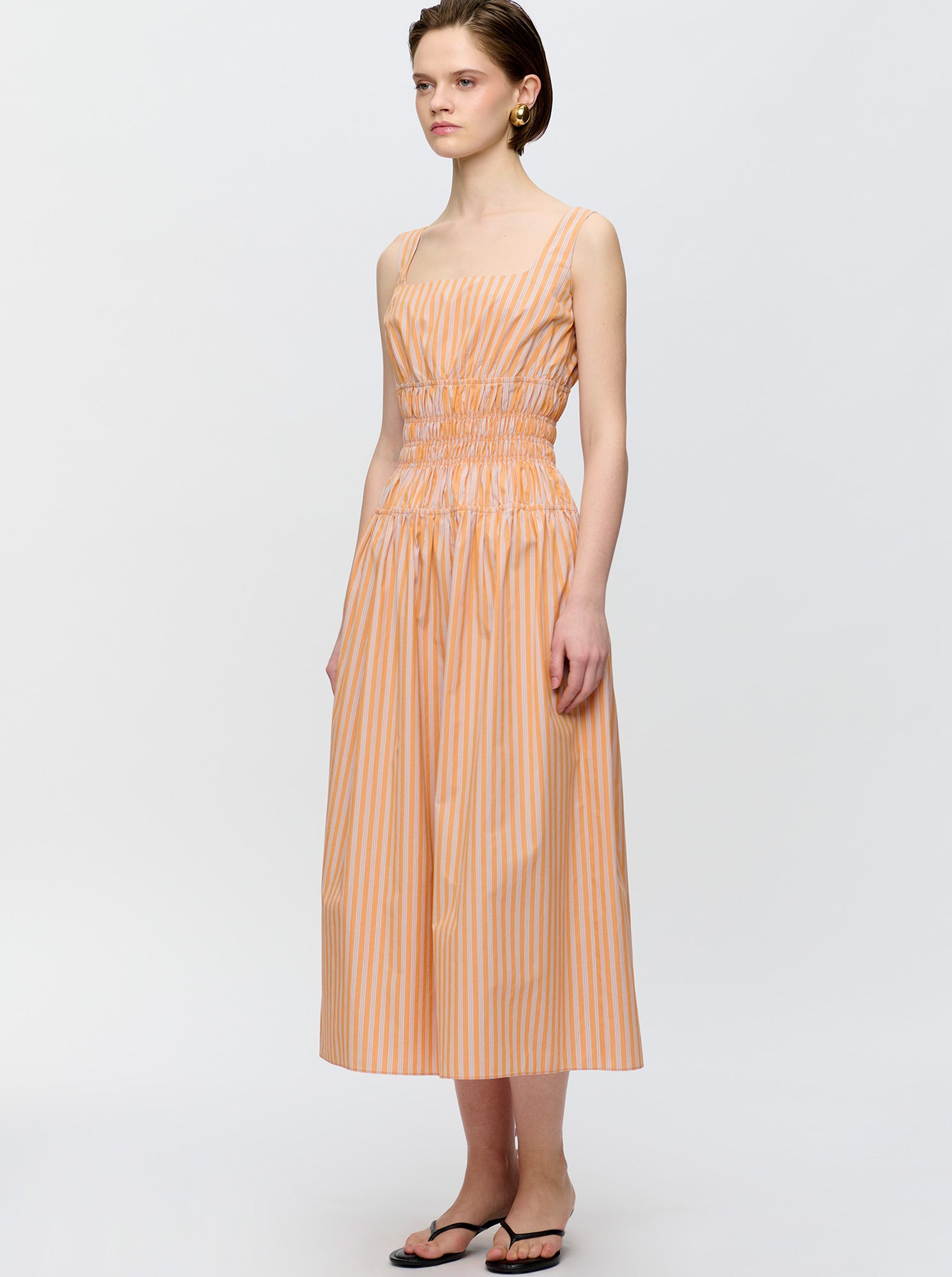BELINDA Gathered waist dress Orange / White