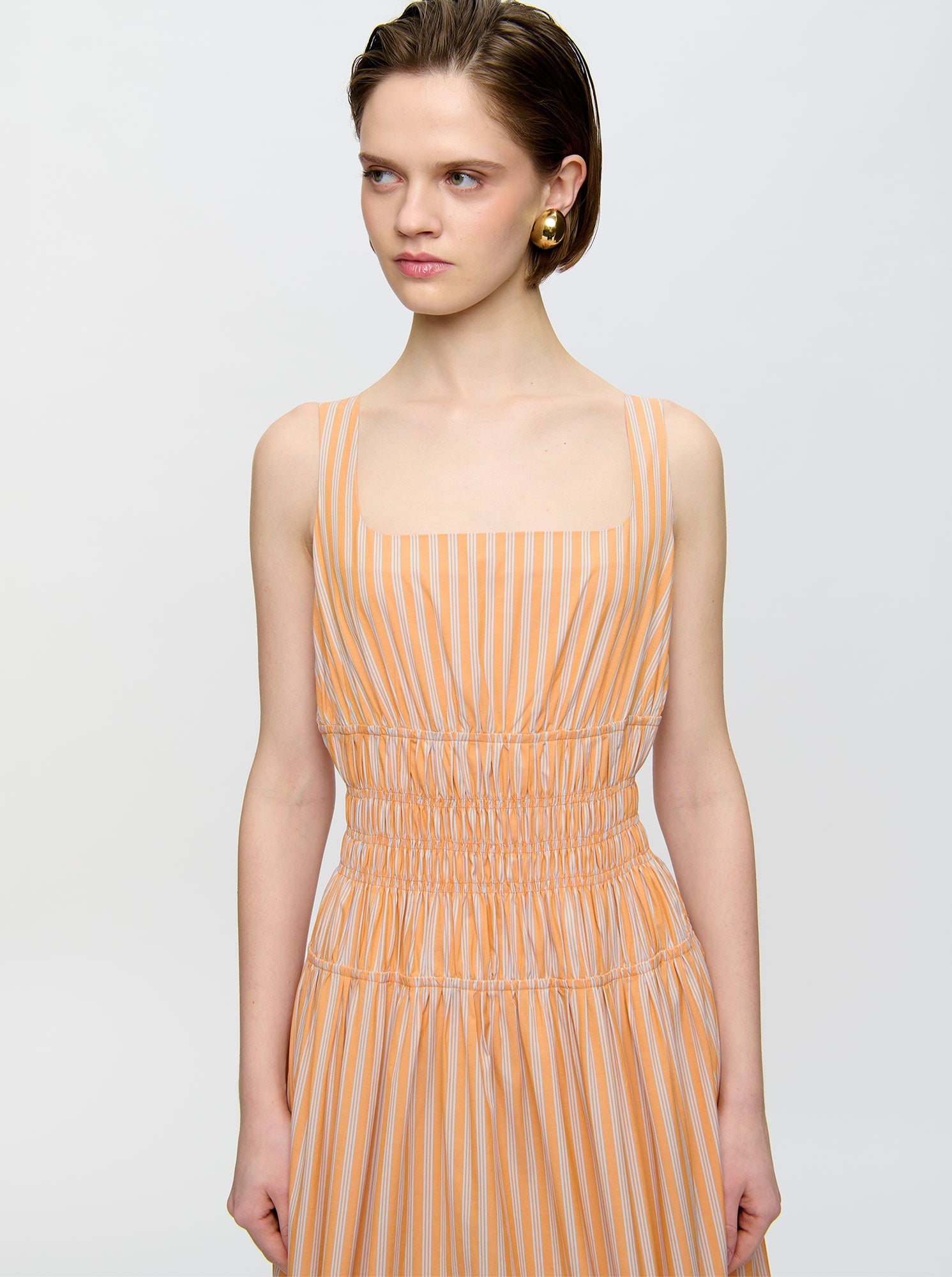BELINDA Gathered waist dress Orange / White