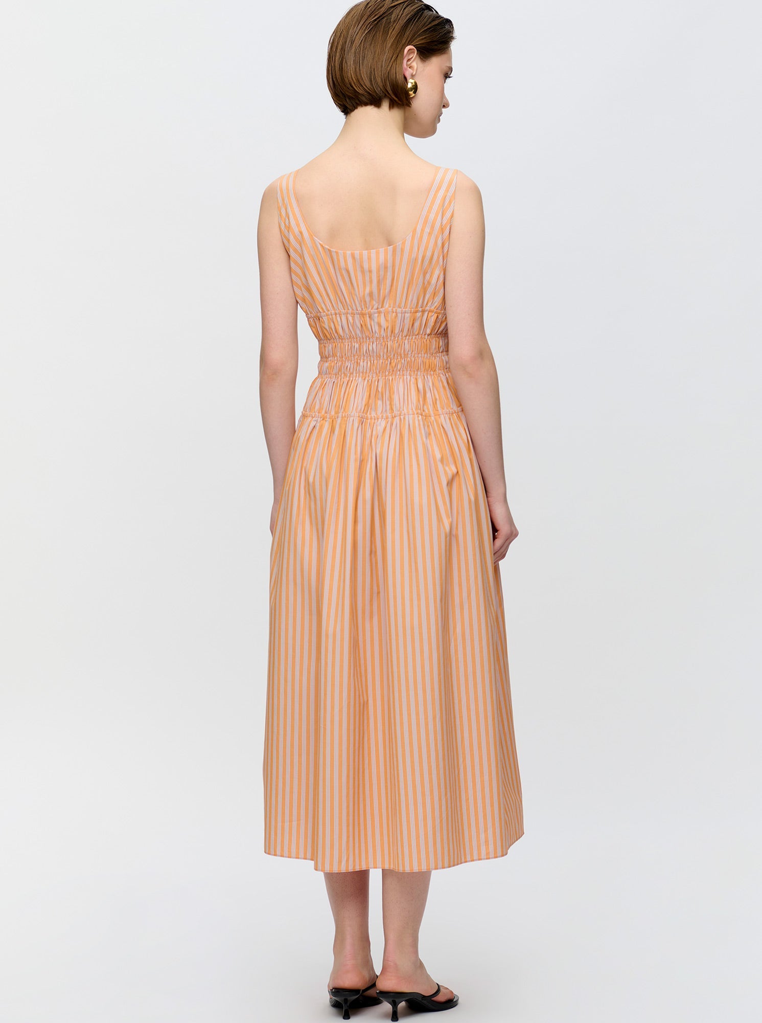 BELINDA Gathered waist dress Orange / White