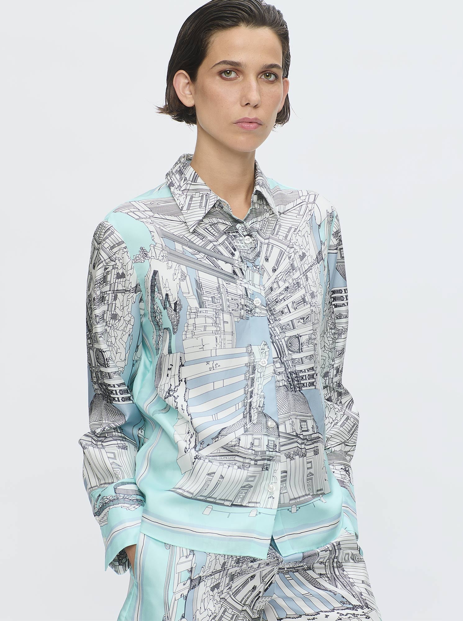 CAMERON Rome silk shirt Turquoise