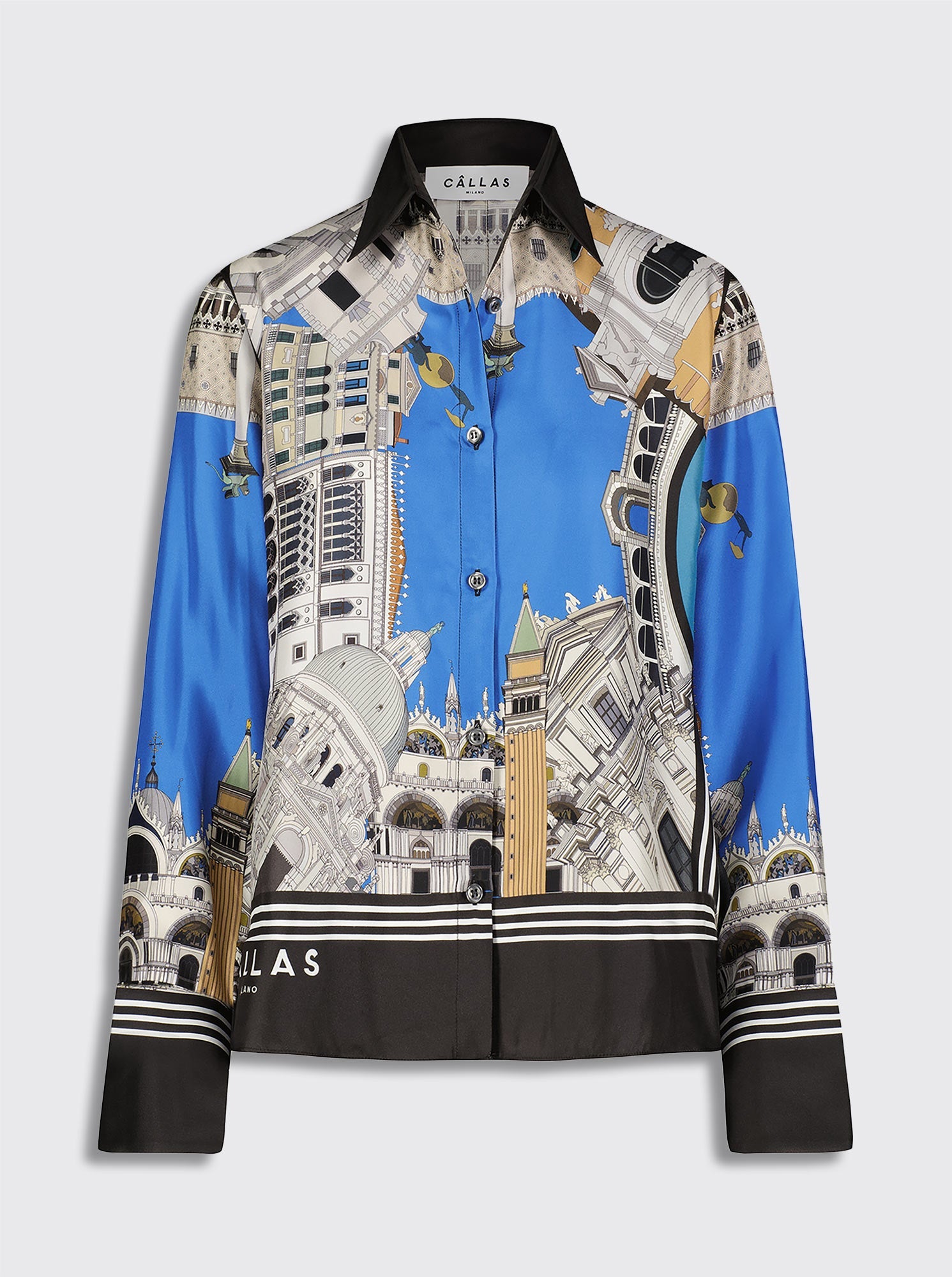 CAMERON Silk Shirt VENICE Print Blue/Black