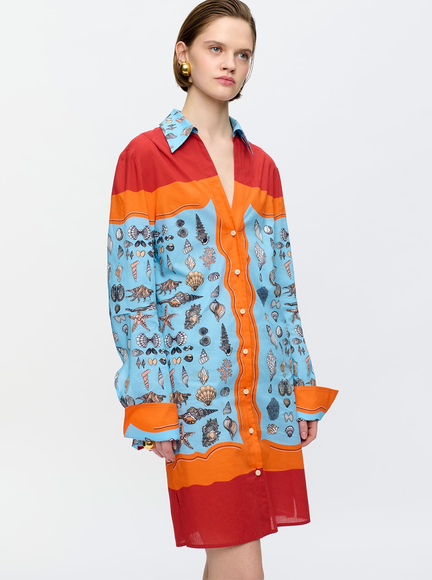 CHARISSE Printed shirt dress Orange / Blue