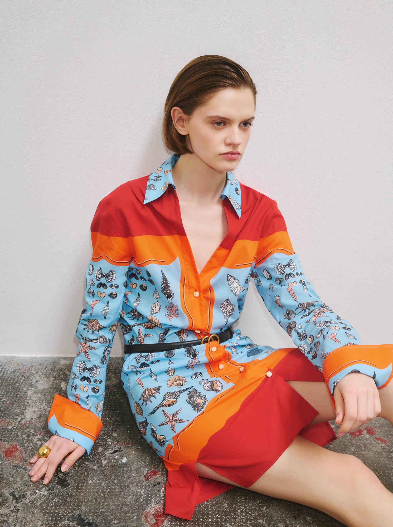 CHARISSE Printed shirt dress Orange / Blue