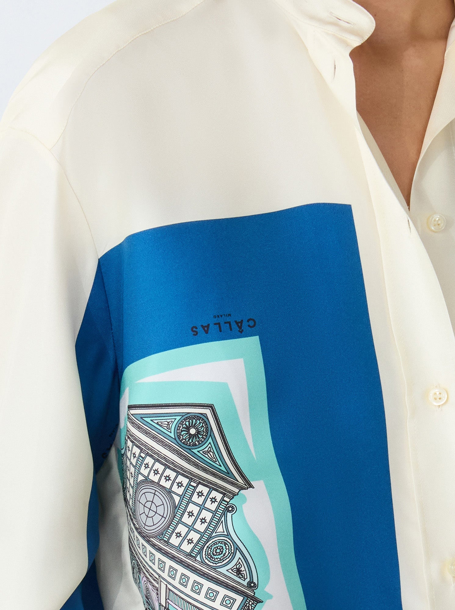 LYN Scarf Print Shirt Turquoise / Navy