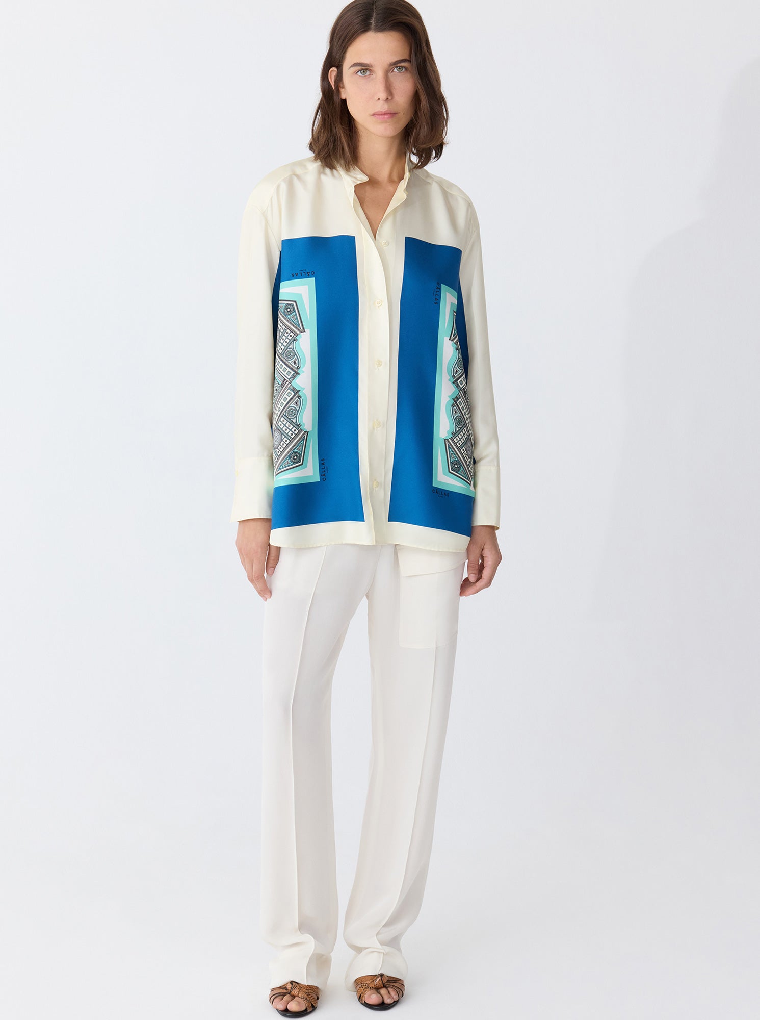 LYN Scarf Print Shirt Turquoise / Navy