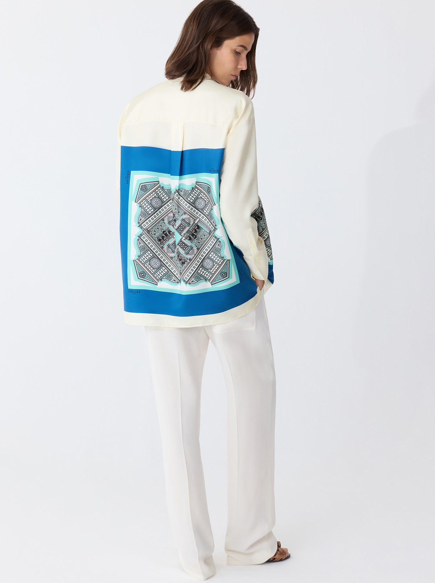 LYN Scarf Print Shirt Turquoise / Navy