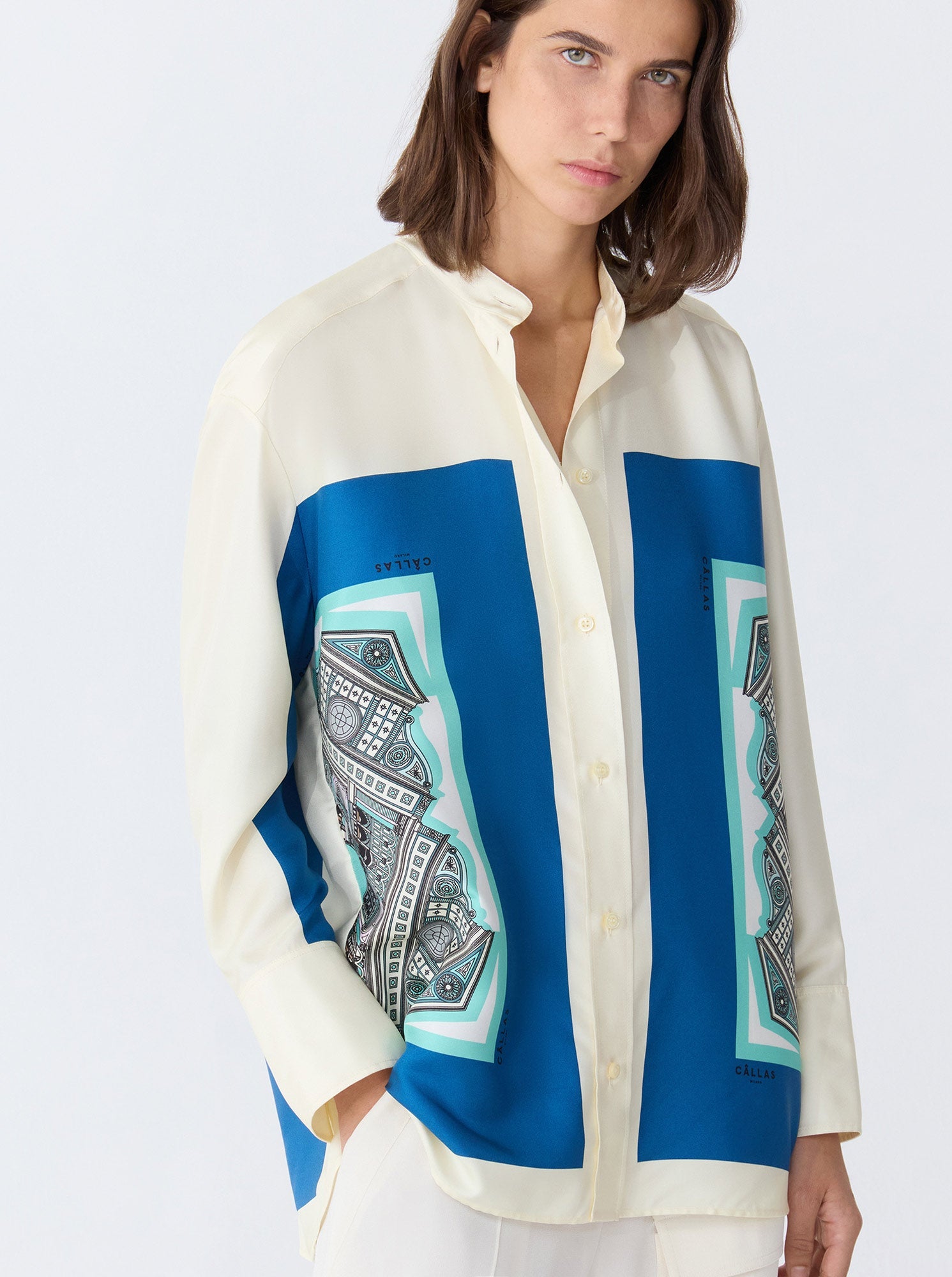 LYN Scarf Print Shirt Turquoise / Navy